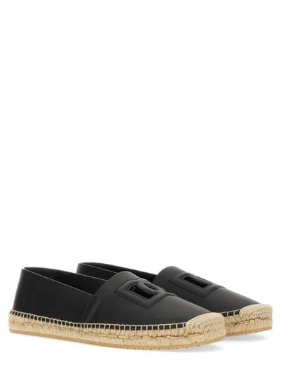 Dolce & Gabbana Logo-embossed Leather Espadrilles In Black