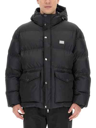 Dolce & Gabbana Puffy Black Coat With High Collar In Black