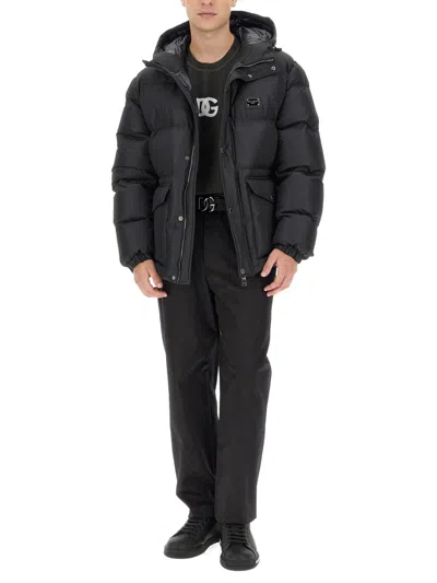Dolce & Gabbana Puffy Black Coat With High Collar In Black