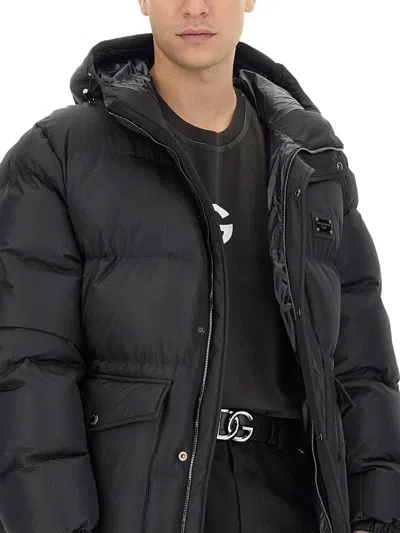 Dolce & Gabbana Puffy Black Coat With High Collar In Black