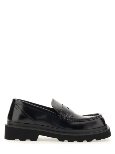 Dolce & Gabbana Brushed Leather Penny Loafers In Black