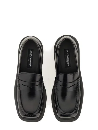 Dolce & Gabbana Brushed Leather Penny Loafers In Black