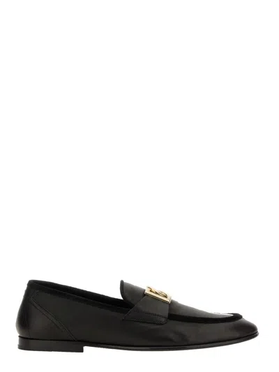 Dolce & Gabbana Dolce&gabbana Black Moccasin With Logo Plaque In Black