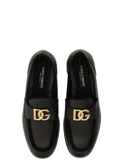 Dolce & Gabbana Dolce&gabbana Black Moccasin With Logo Plaque In Black