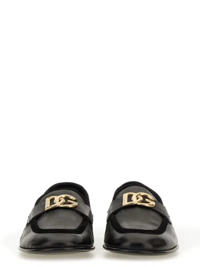 Dolce & Gabbana Dolce&gabbana Black Moccasin With Logo Plaque In Black