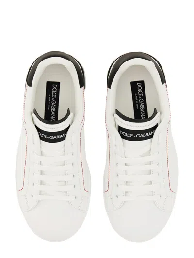 Dolce & Gabbana Portofino Leather Sneakers With Rubberized Logo Shoes In White