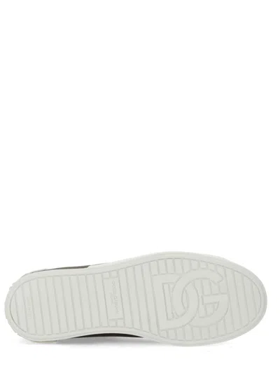 Dolce & Gabbana Portofino Sneakers In Black Leather With Silver Inserts In Black