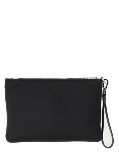 Dolce & Gabbana Black Pouch With Contrasting Rubberized Logo In Nylon In Black