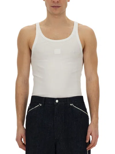 Dolce & Gabbana Classic Fit Cotton Blend Tank Top With Ribbed Texture In White