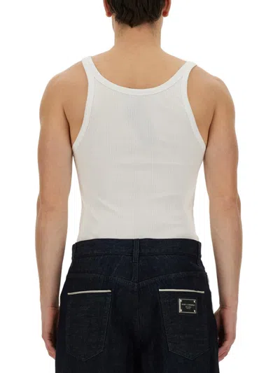 Dolce & Gabbana Classic Fit Cotton Blend Tank Top With Ribbed Texture In White