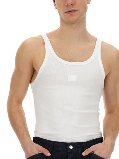 Dolce & Gabbana Classic Fit Cotton Blend Tank Top With Ribbed Texture In White
