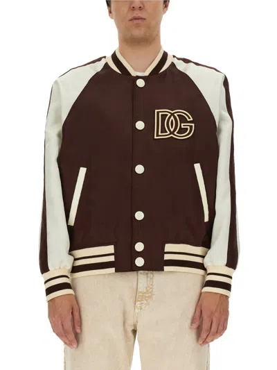 Dolce & Gabbana Technical Satin Jacket With Dg Patch In Multicolor