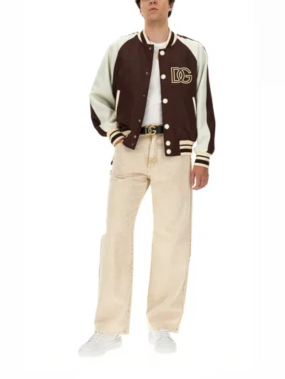 Dolce & Gabbana Technical Satin Jacket With Dg Patch In Multicolor