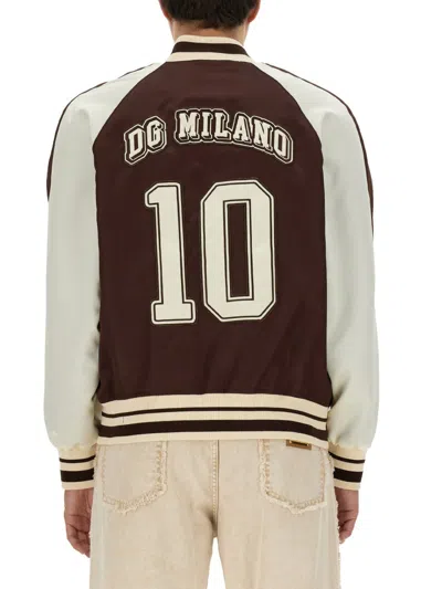 Dolce & Gabbana Technical Satin Jacket With Dg Patch In Multicolor