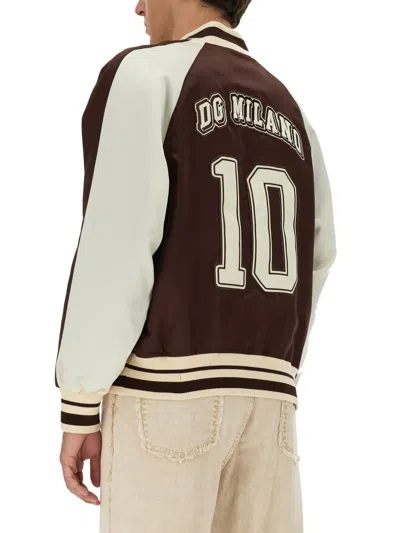 Dolce & Gabbana Technical Satin Jacket With Dg Patch In Multicolor