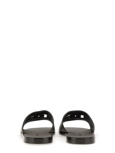 Dolce & Gabbana Black Sandals With Dg Logo Cut-out In Leather Man In Brown