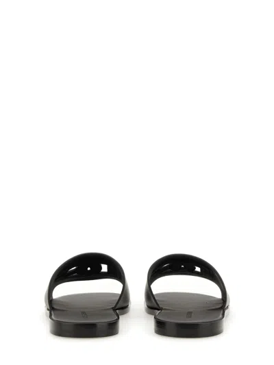 Dolce & Gabbana Black Sandals With Dg Logo Cut-out In Leather Man In Black