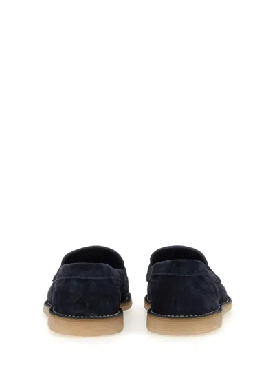 Dolce & Gabbana Logo-lettering Suede Loafers In Blue