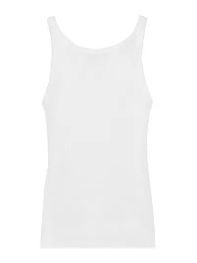 Dolce & Gabbana Classic Fit Cotton Blend Tank Top With Ribbed Texture In White
