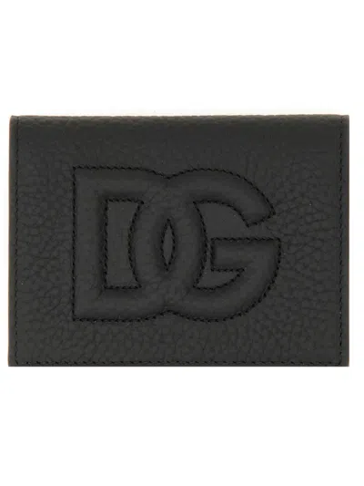 Dolce & Gabbana Small Zip-around Wallet In Calfskin With Raised Logo In Black