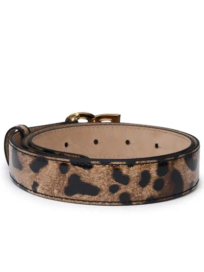 Dolce & Gabbana Two-color Shiny Leather Belt In Brown