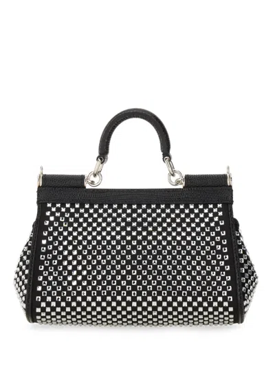Dolce & Gabbana Embellished Fabric And Calf Small Sicily Handbag In Black
