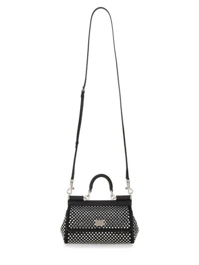Dolce & Gabbana Embellished Fabric And Calf Small Sicily Handbag In Black