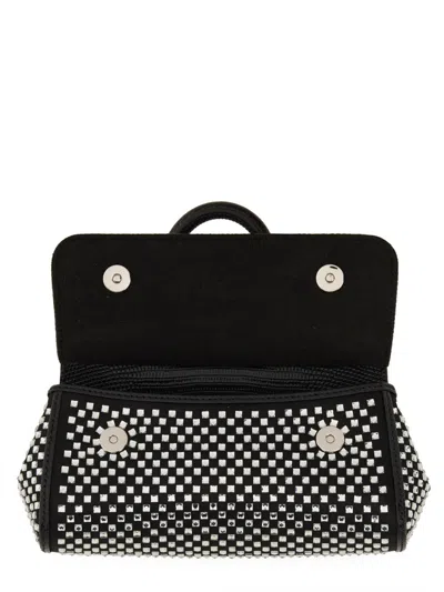 Dolce & Gabbana Embellished Fabric And Calf Small Sicily Handbag In Black
