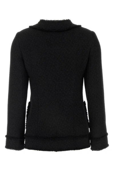 Dolce & Gabbana Tweed Blazer With Frayed Edges And Front Pockets In Black