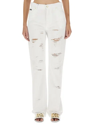 Dolce & Gabbana Gerade Jeans Im Distressed-look In White