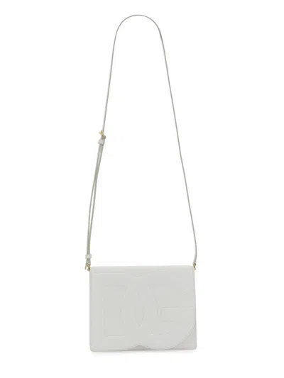 Dolce & Gabbana White Dg Logo Leather Cross Body Bag In White