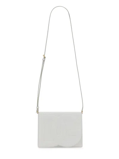 Dolce & Gabbana White Dg Logo Leather Cross Body Bag In White