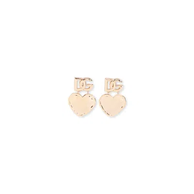Dolce & Gabbana Heart Pendant Brass Earrings With Pearl Detail In Silver