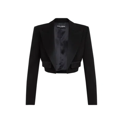 Dolce & Gabbana Short Wool Crepe Jacket In Black