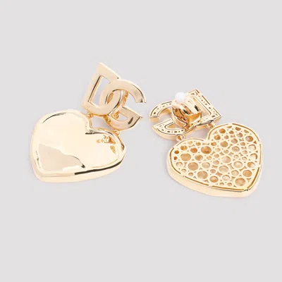 Dolce & Gabbana Heart Pendant Brass Earrings With Pearl Detail In Silver