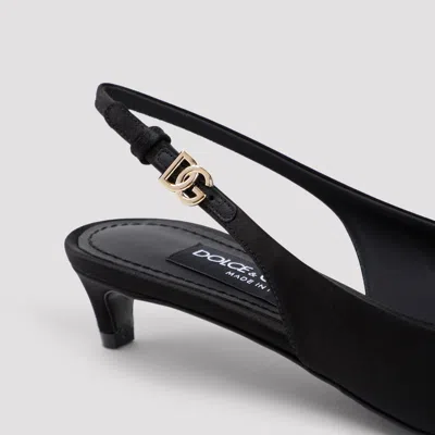 Dolce & Gabbana Satin Slingbacks With Bow Detail In Black