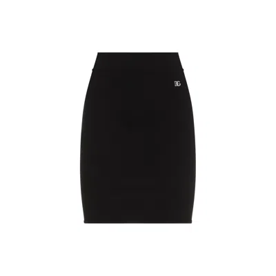 Dolce & Gabbana Milano Rib Miniskirt With Dg Logo In Black