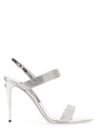 Dolce & Gabbana Embellished Satin Keira Mini Sandals With 10.5 Cm Heel Height In Silver