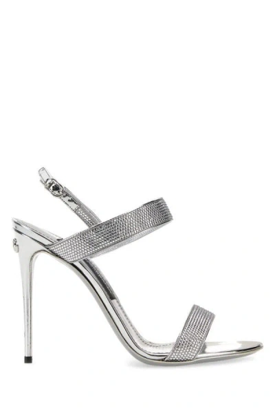 Dolce & Gabbana Embellished Satin Keira Mini Sandals With 10.5 Cm Heel Height In Silver