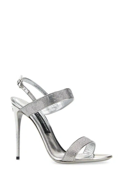 Dolce & Gabbana Embellished Satin Keira Mini Sandals With 10.5 Cm Heel Height In Silver