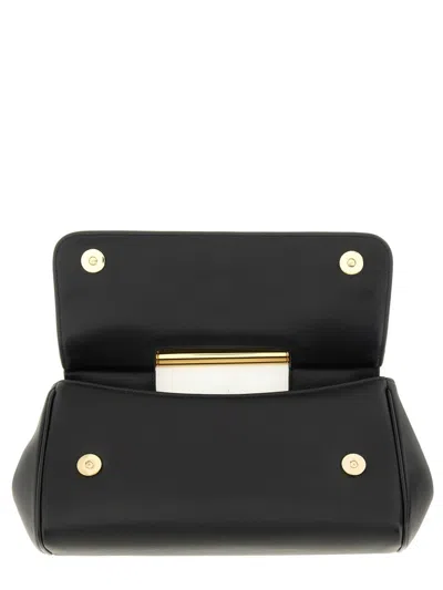 Dolce & Gabbana Sicily Medium Black Leather Clutch With Gold-tone Accents And Leopard Lining