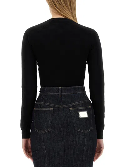 Dolce & Gabbana Viscose Mesh Top With All-over Dg Logo In Black