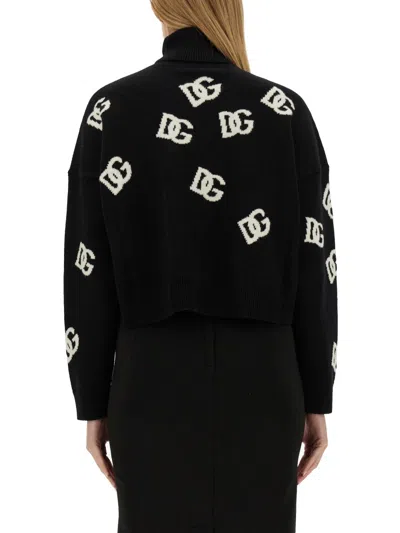 Dolce & Gabbana Intarsia-knit Logo Virgin Wool Jumper In Black