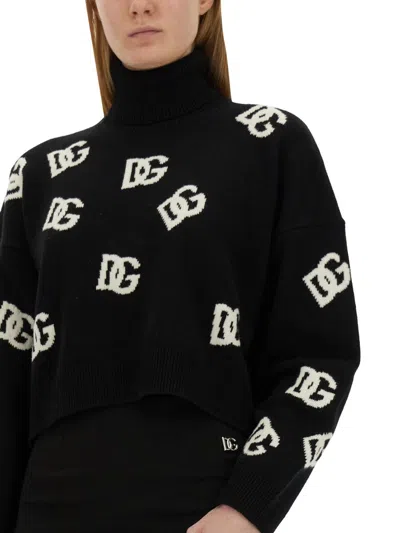 Dolce & Gabbana Intarsia-knit Logo Virgin Wool Jumper In Black