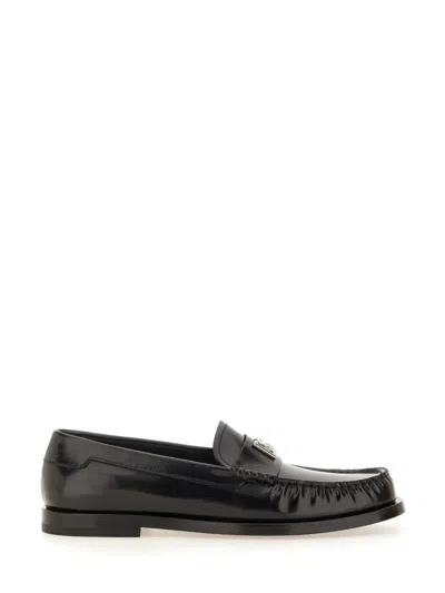 Dolce & Gabbana Dg Medallion Leather Classic Loafers In Black