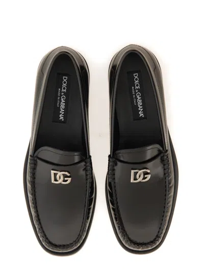 Dolce & Gabbana Dg Medallion Leather Classic Loafers In Black