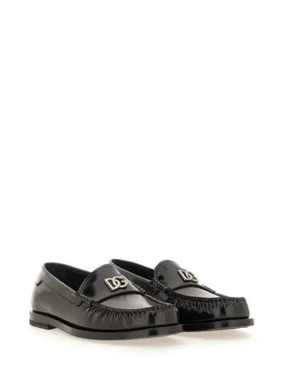Dolce & Gabbana Dg Medallion Leather Classic Loafers In Black