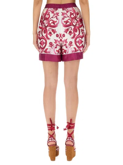 Dolce & Gabbana Majolica Print High-waist Silk Twill Shorts In Pink