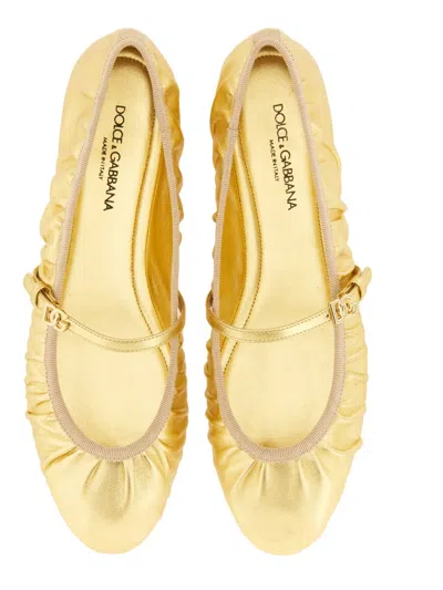 Dolce & Gabbana Nappa Mordore Ballet Flats In Gold