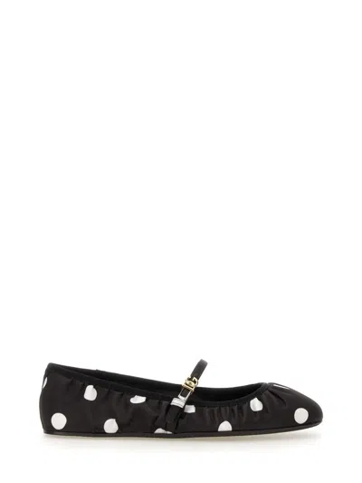 Dolce & Gabbana Odette Polka-dot Satin Ballet Flats In Black